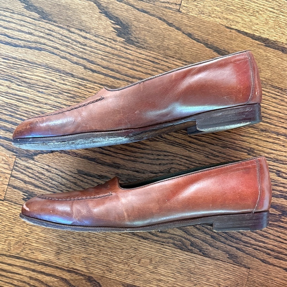Z Gucci Men’s 40/8.5 Vintage Brown Leather Slip-On Loafers - Picture 4 of 10